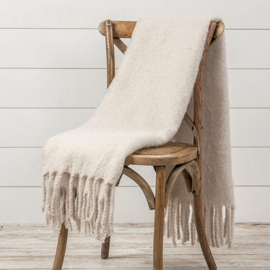 60" Cream Brushed Blanket w/ Fringe