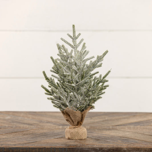 12" Snowy Pine Tree w/ Burlap Vase