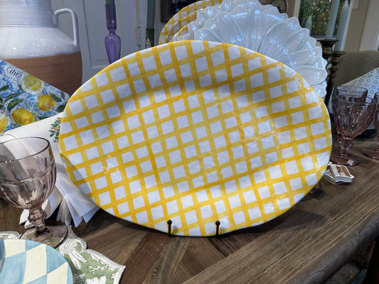 Melamine Yellow Check Oval Platter
