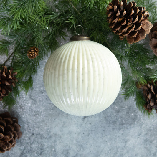 6" White Ribbed Kugel Ornament