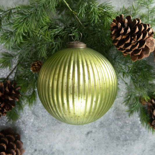 6" Olive Ribbed Kugel Ornament