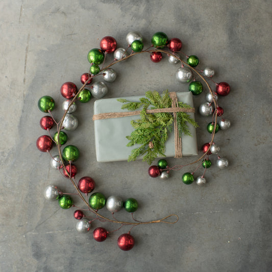 6' Red, Green, & Silver Ball Garland w/ 2.75" Ball