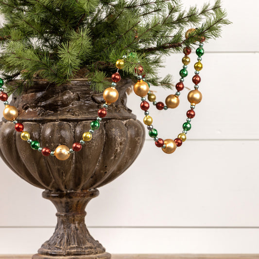 6' Gold, Green, & Red Glass Ball Garland